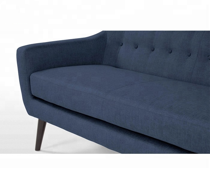 Classic Mid-Century Design Sofa Set Blue Fabric Couch With Buttons