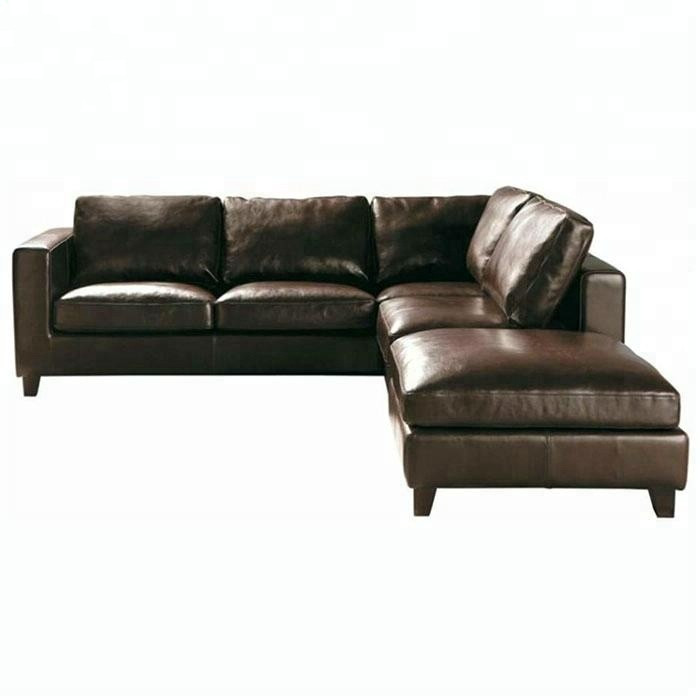Dark Brown Leather Sectinal Sofa L- Shaped Italian Corner Sofa Set At Home