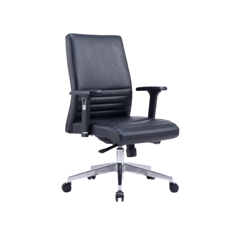 Modern black competitive office swivel seat adjustable leather chair with normal mechanism and nylon base