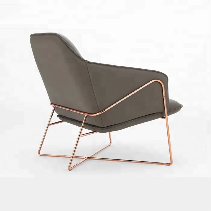 French Style Chair Designer Furniture  Leather Cover Accent Chair Gold Metal Frame Living Room Armchair