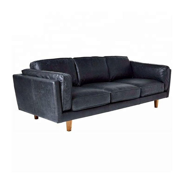 black Modern Genuine Leather Wood Frame recliner Sofa leisure living room Furniture Couch set