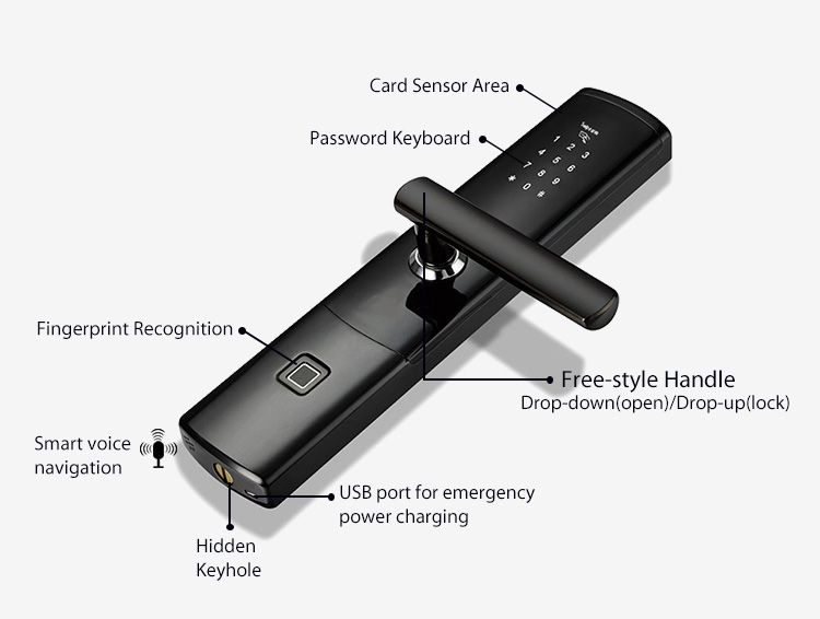 Digital APP Controlled Front Door Lock Smart WiFi Bluetooth Fingerprint Door Lock With SMS For Residential Home Office